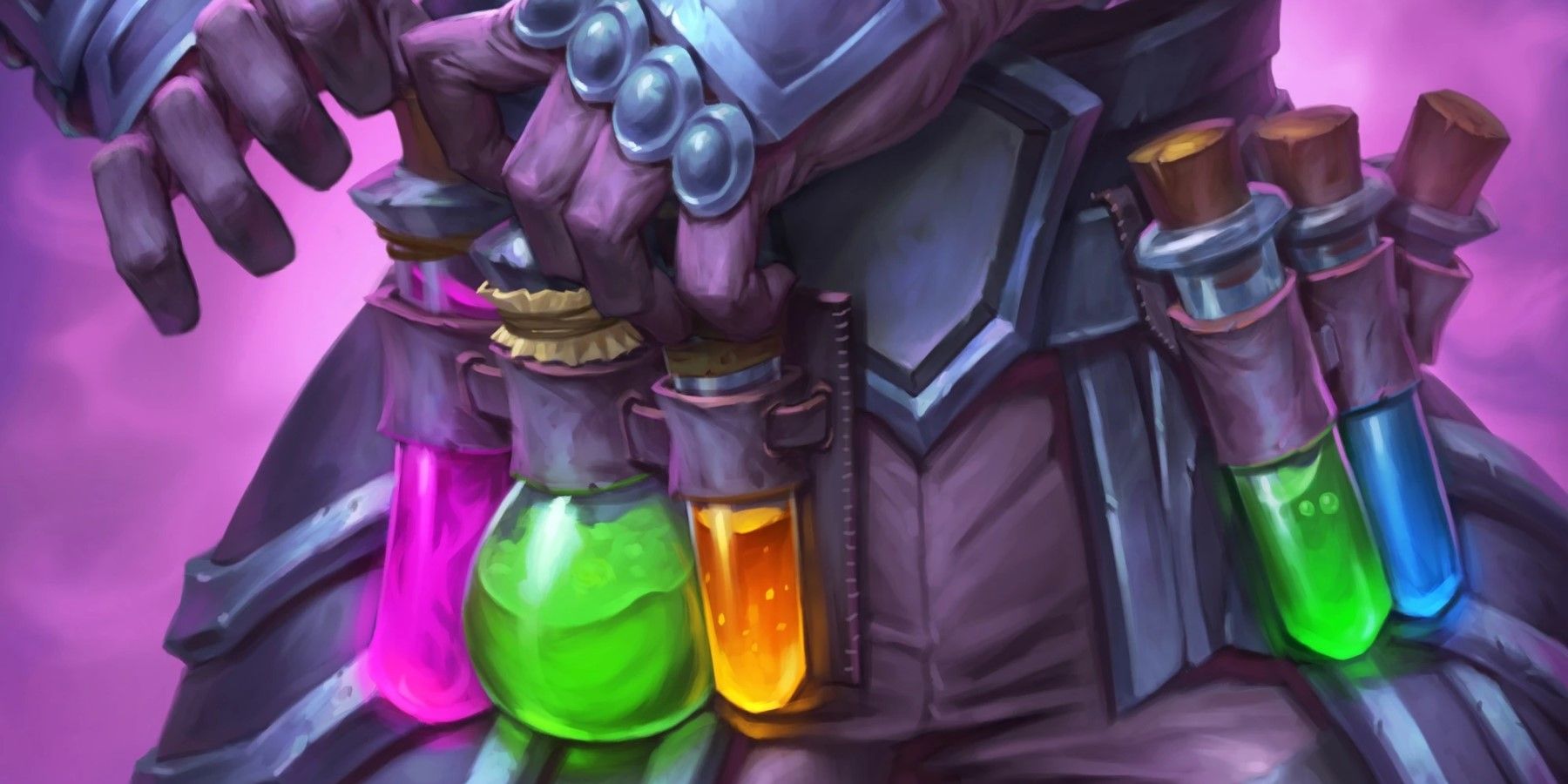 potion belt card art from hearthstone showing a rogue with five brightly colored tonics