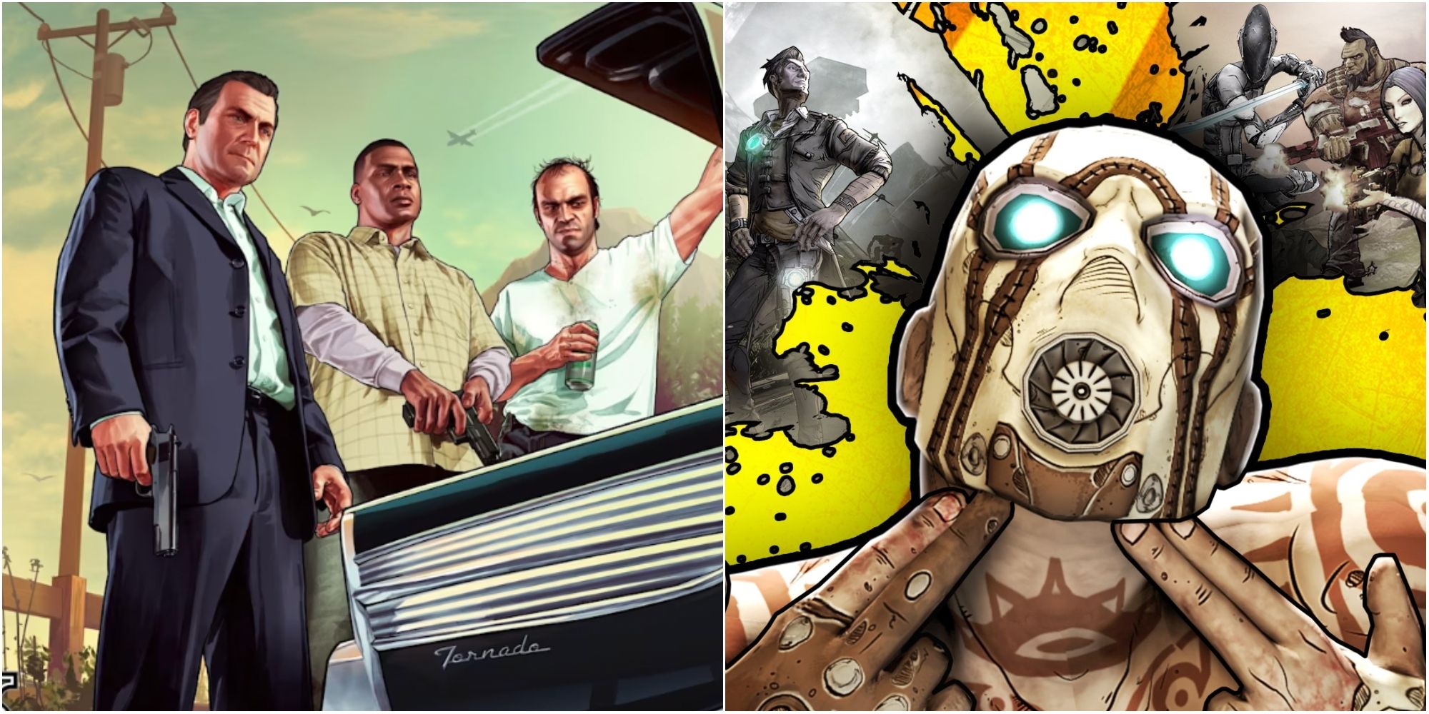 Michael, Trevor and Franklin from GTA 5 and the cover of Borderlands 2