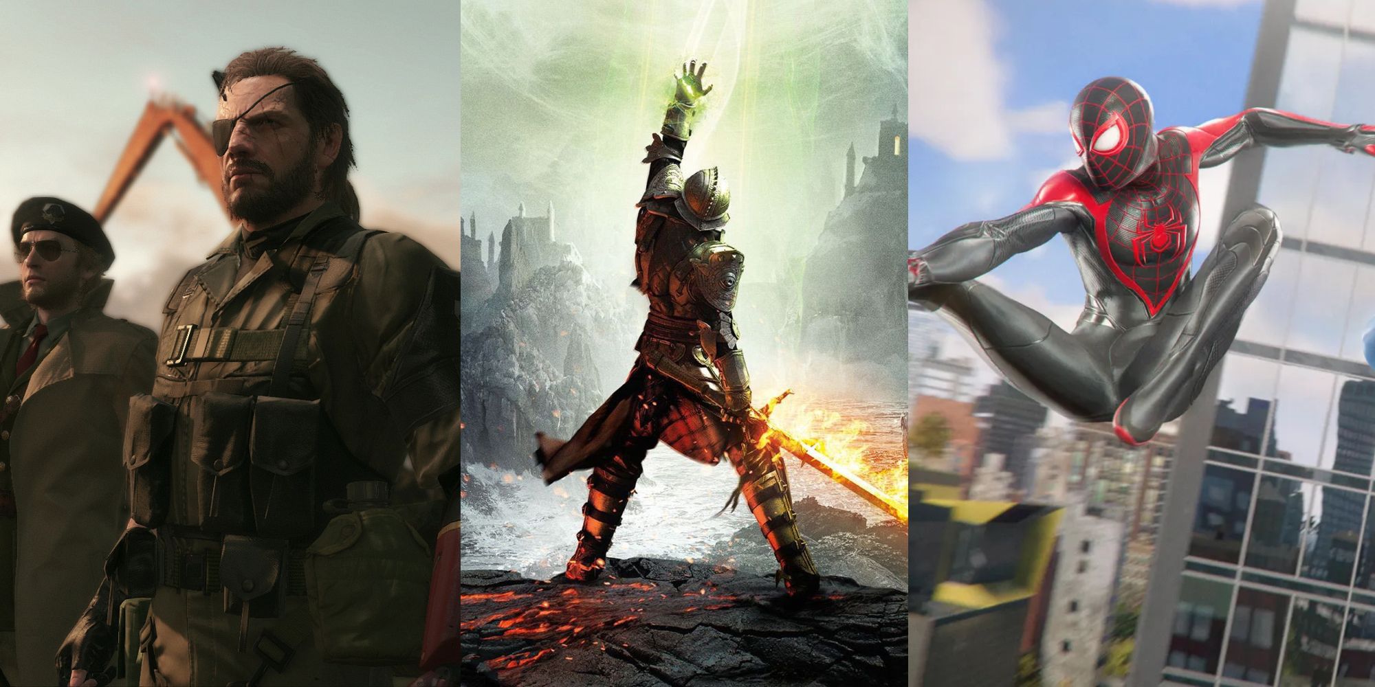 Best Post-Credits Scenes In Video Games split-image MGS5, Dragon Age Inquisition, Spider-Man 2