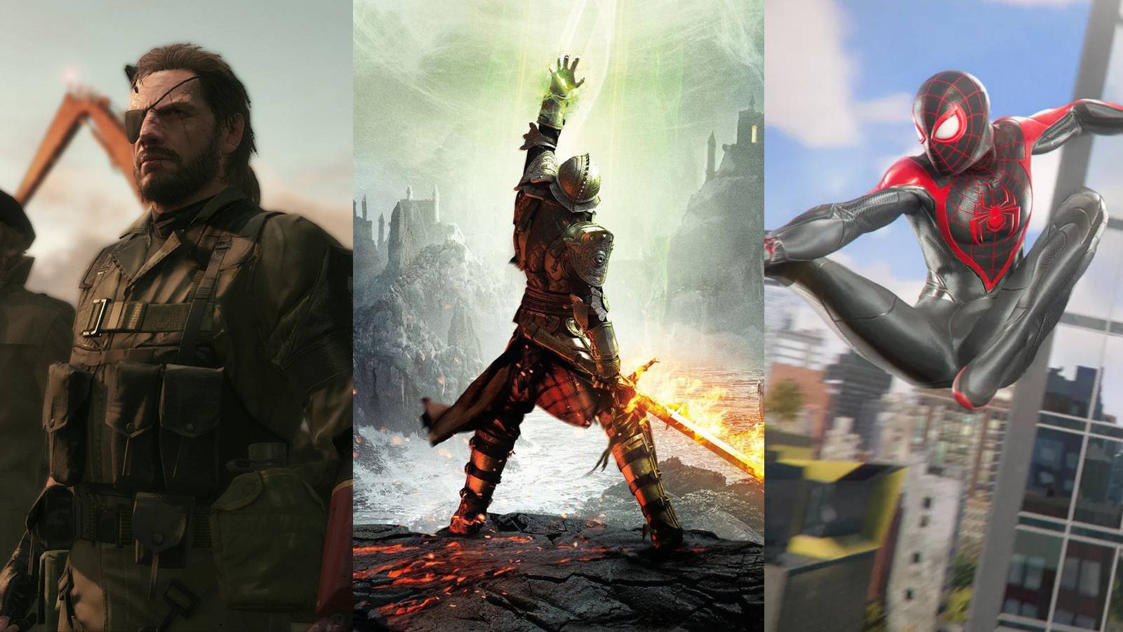 Best Post-Credits Scenes In Video Games split-image MGS5, Dragon Age Inquisition, Spider-Man 2