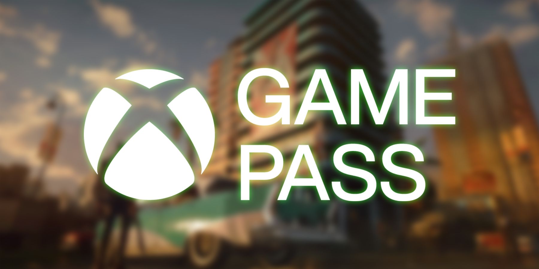 Xbox Game Pass abridged white logo over blurred Far Cry 6 Esperanza screenshot