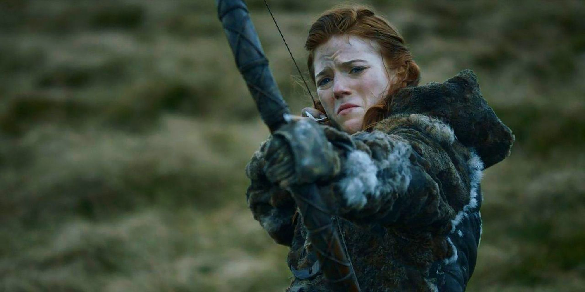 Ygritte aims at Jon Snow in Game of Thrones.