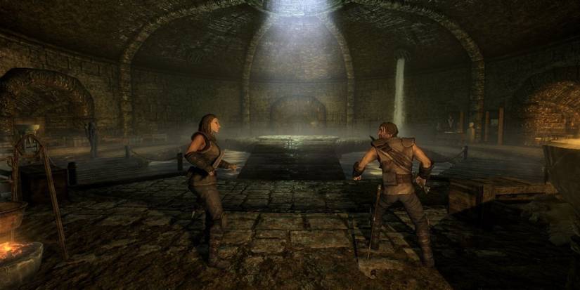 Skyrim: two characters about to fight