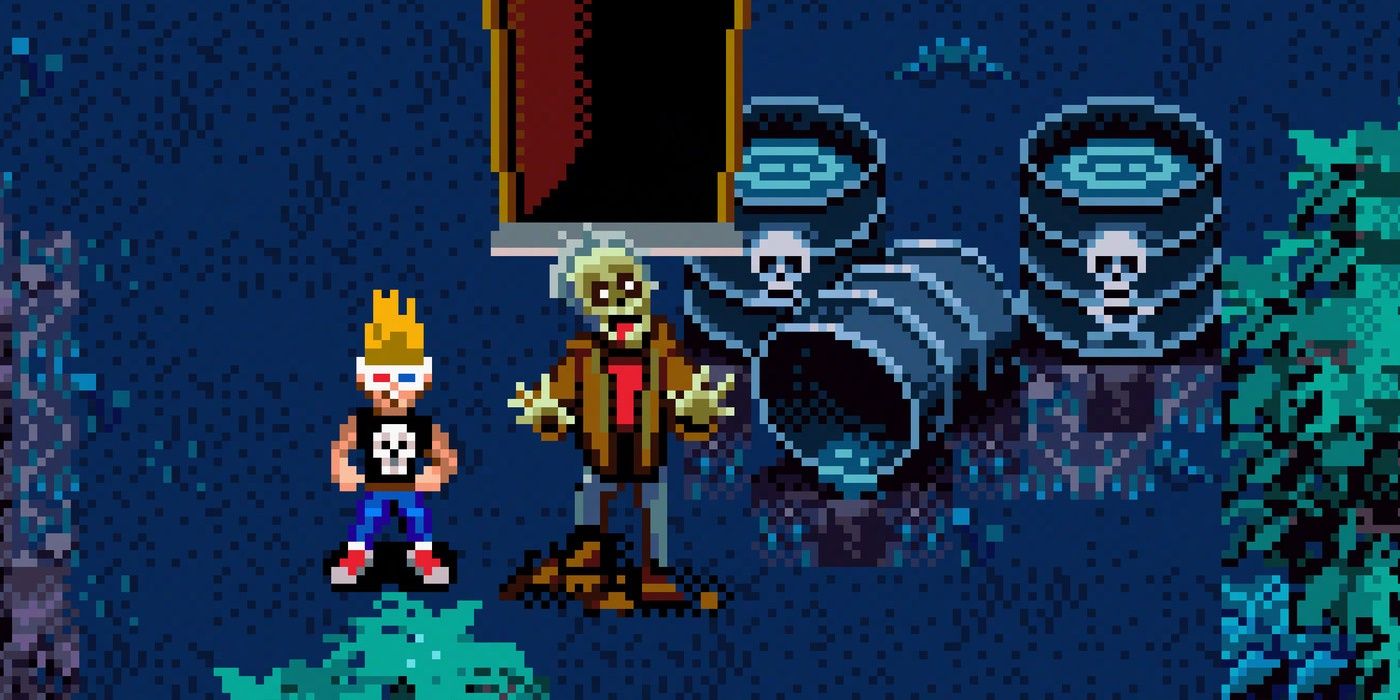 Zeke standing next to a zombie in Zombies Ate My Neighbors