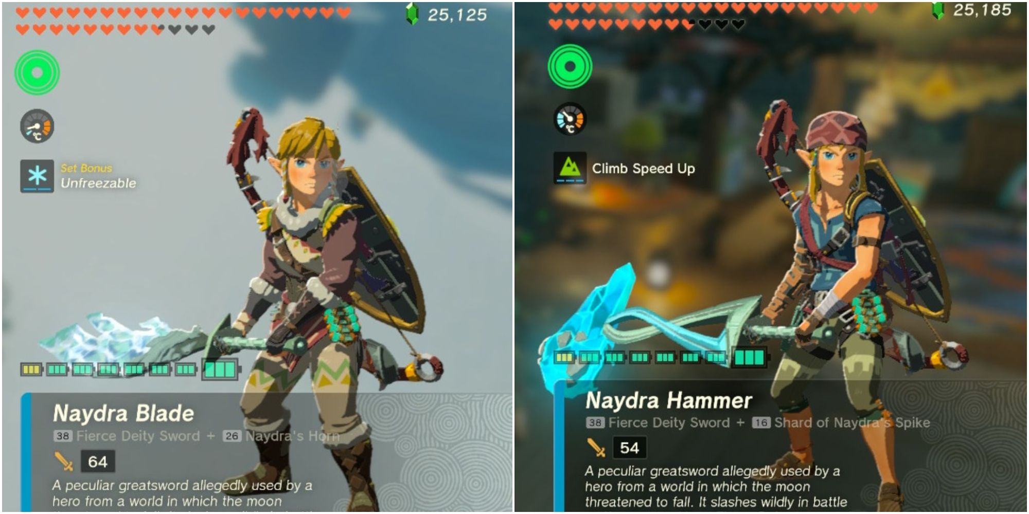 Link holding a Naydra Blade and a Naydra Hammer