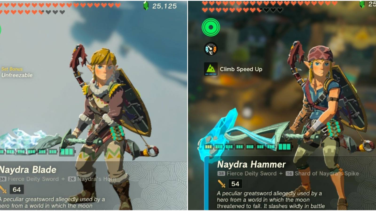 Link holding a Naydra Blade and a Naydra Hammer