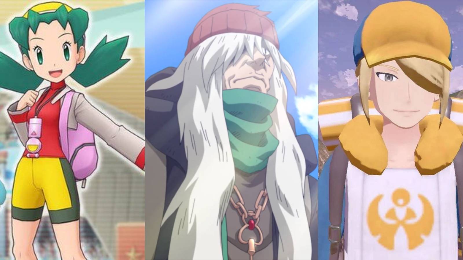 A collage of some Pokemon characters who dissapeared from the games: Kris, AZ and Volo.