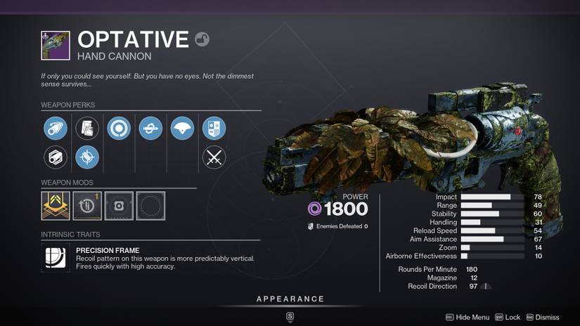 A Kill Clip Optative roll in Destiny 2