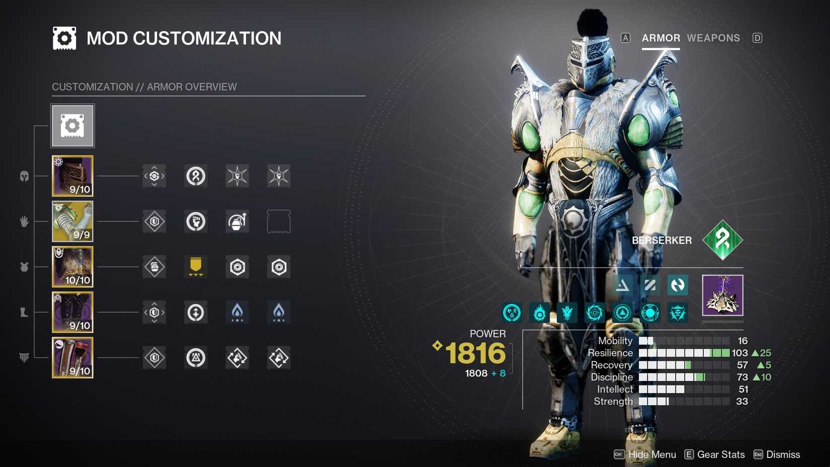 Armor mods for the Banner of War Titan build in Destiny 2