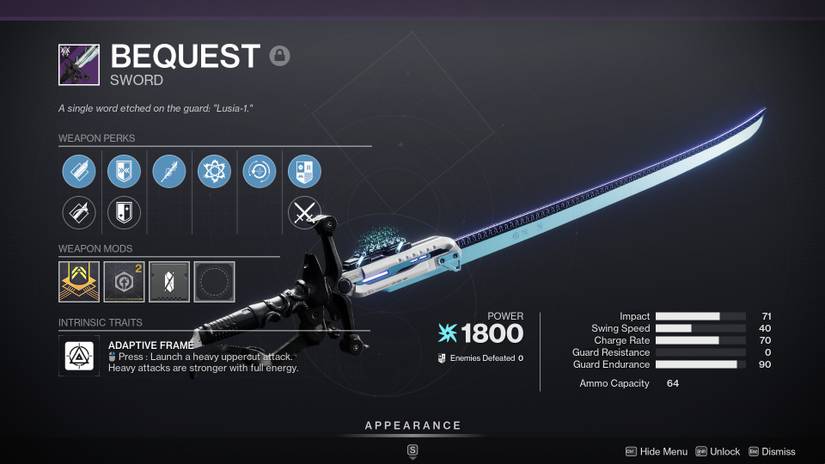 A Chain Reaction roll for the Bequest in Destiny 2