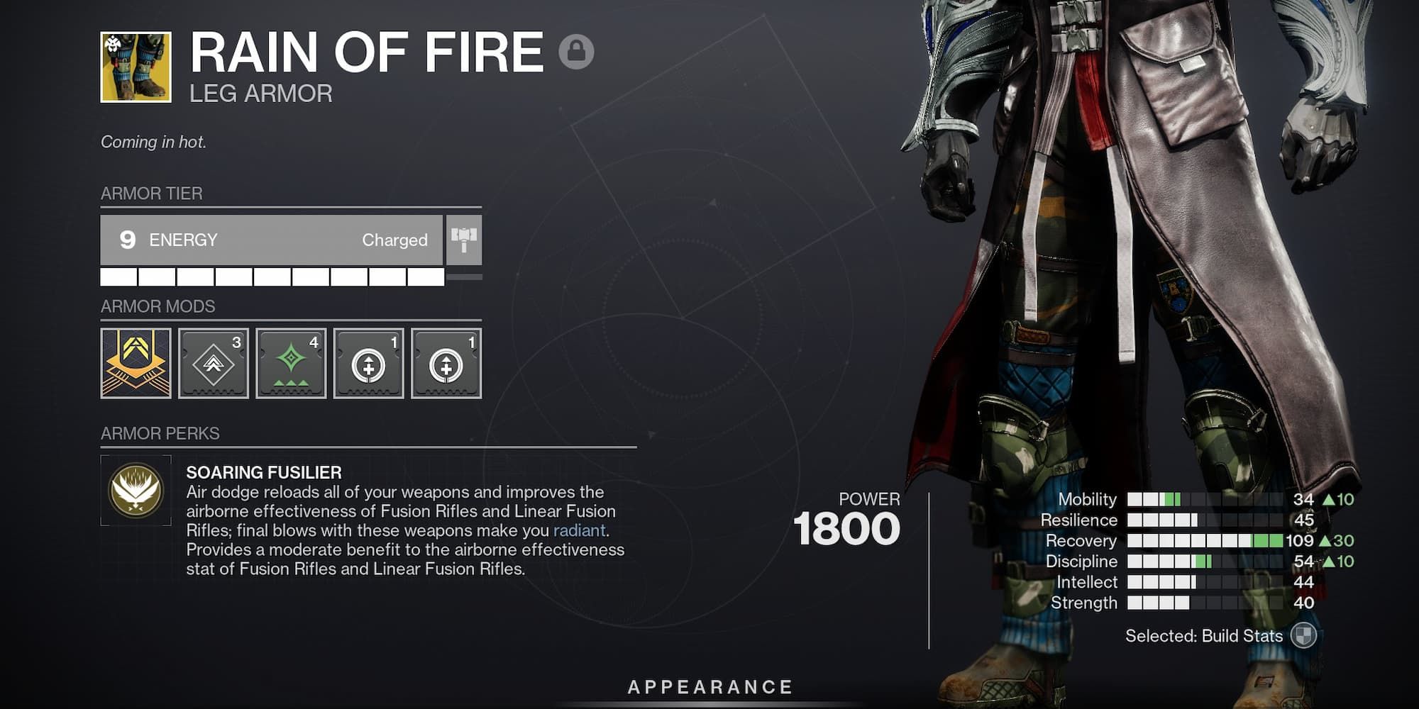 Exotic Rain of Fire armor in Destiny 2
