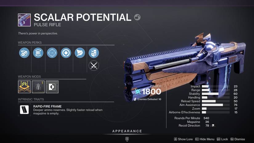 Randomly rolled Scalar Potential in Destiny 2