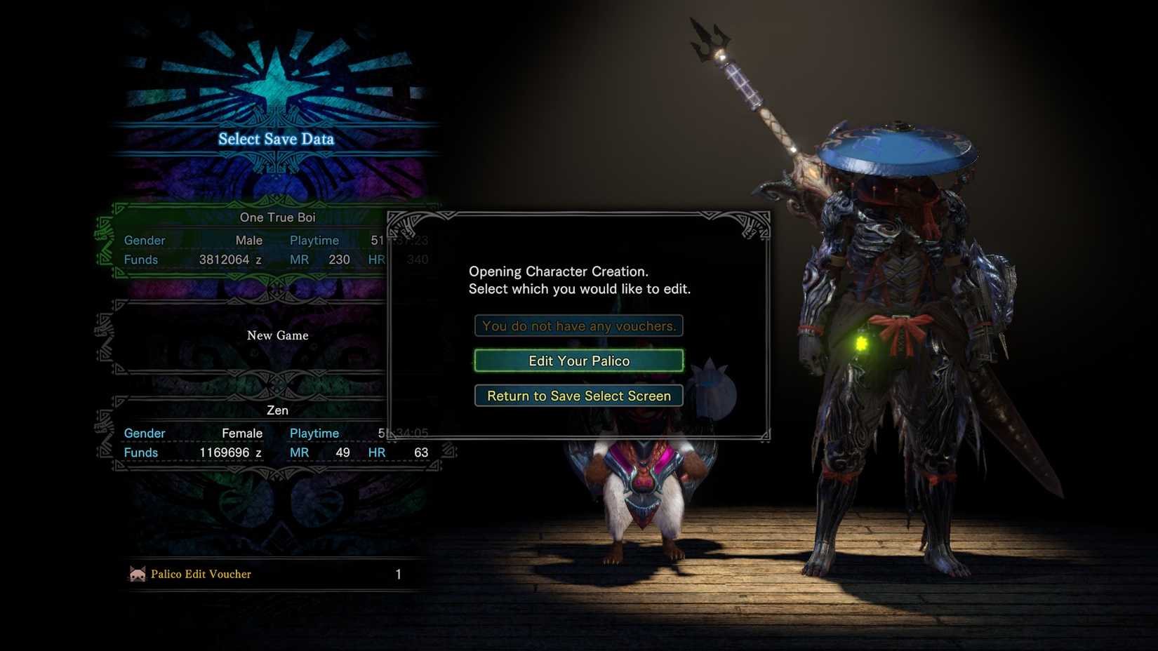 Prompt for changing character appearance in Monster Hunter World