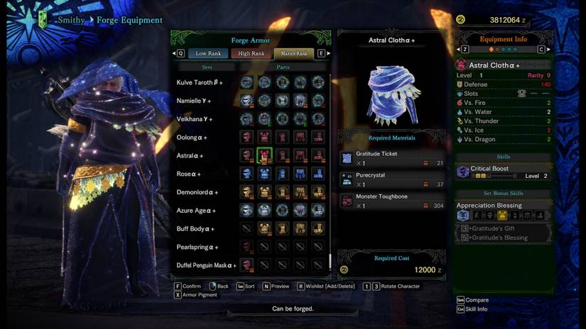 Astral Cloth armor piece in Monster Hunter World