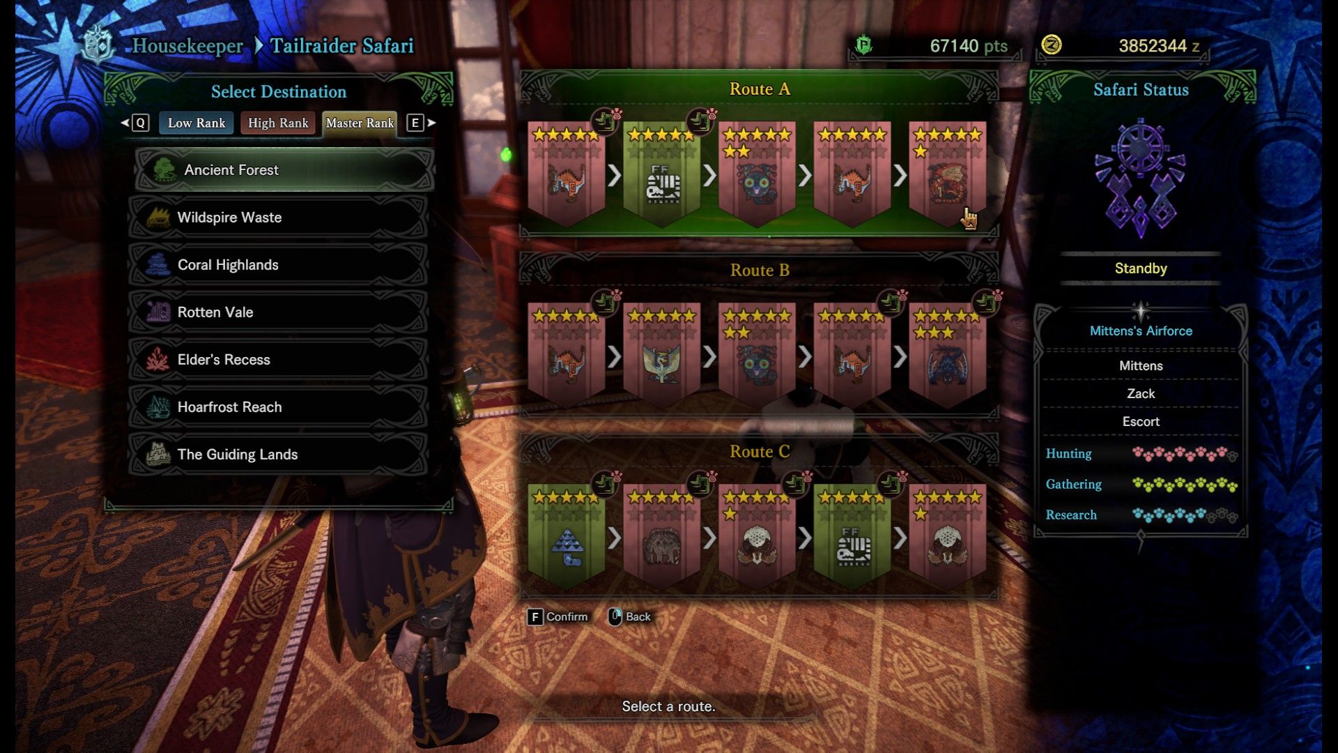 Tailrider Safari menu in Monster Hunter World