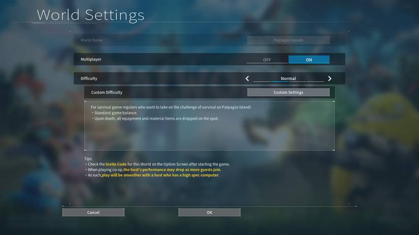 Palworld_Host a Coop Game_World Settings