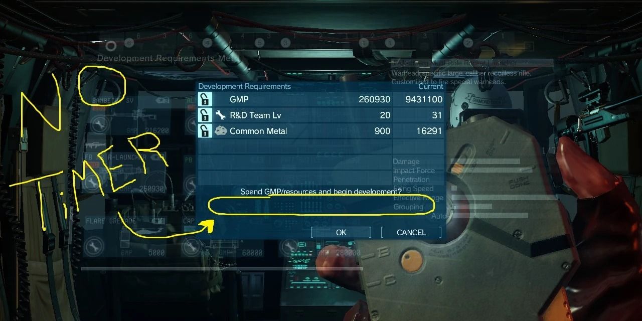 MGS 5 Development screenshot showcasing the no timer mod