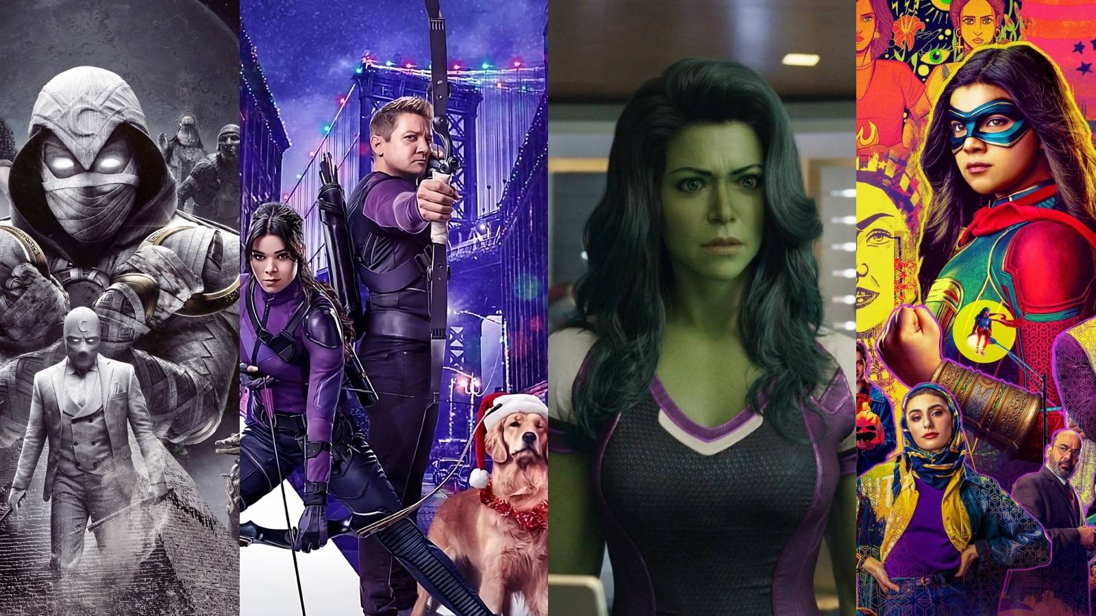Images from Marvel shows Moon Knight, Hawkeye, She-Hulk: Attorney at Law, and Ms. Marvel