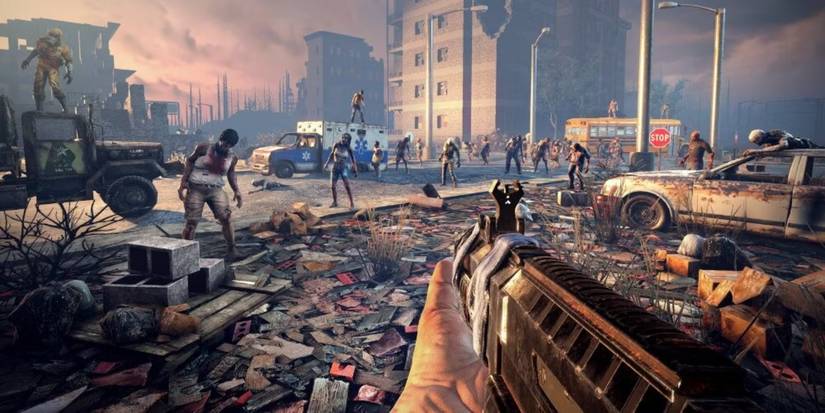 7 Days To Die street full of zombies with a few cars 