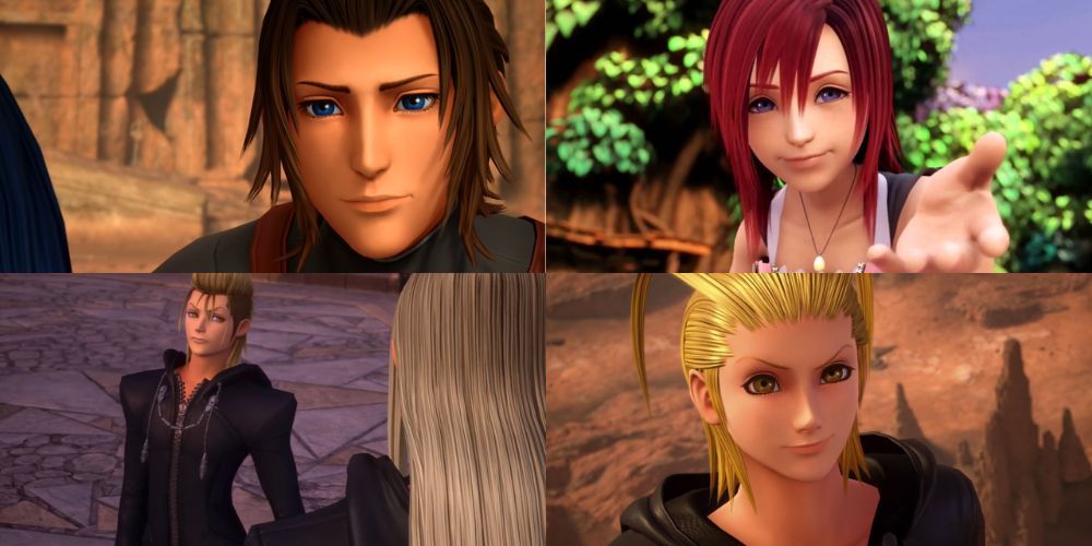 A collage of some of the most underrated characters in Kingdom Hearts: Terra, Kairi, Demyx (& Vexen) and Larxene.