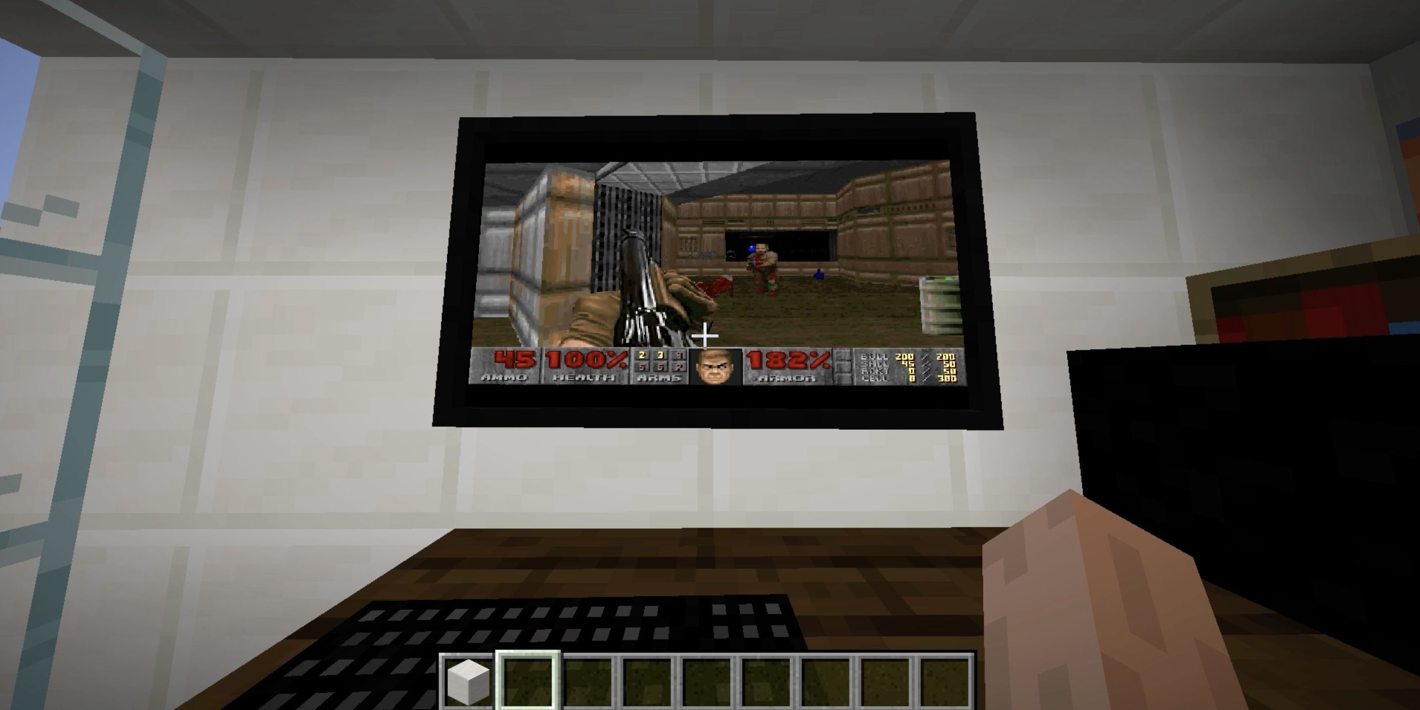 A PC playing Doom in Minecraft