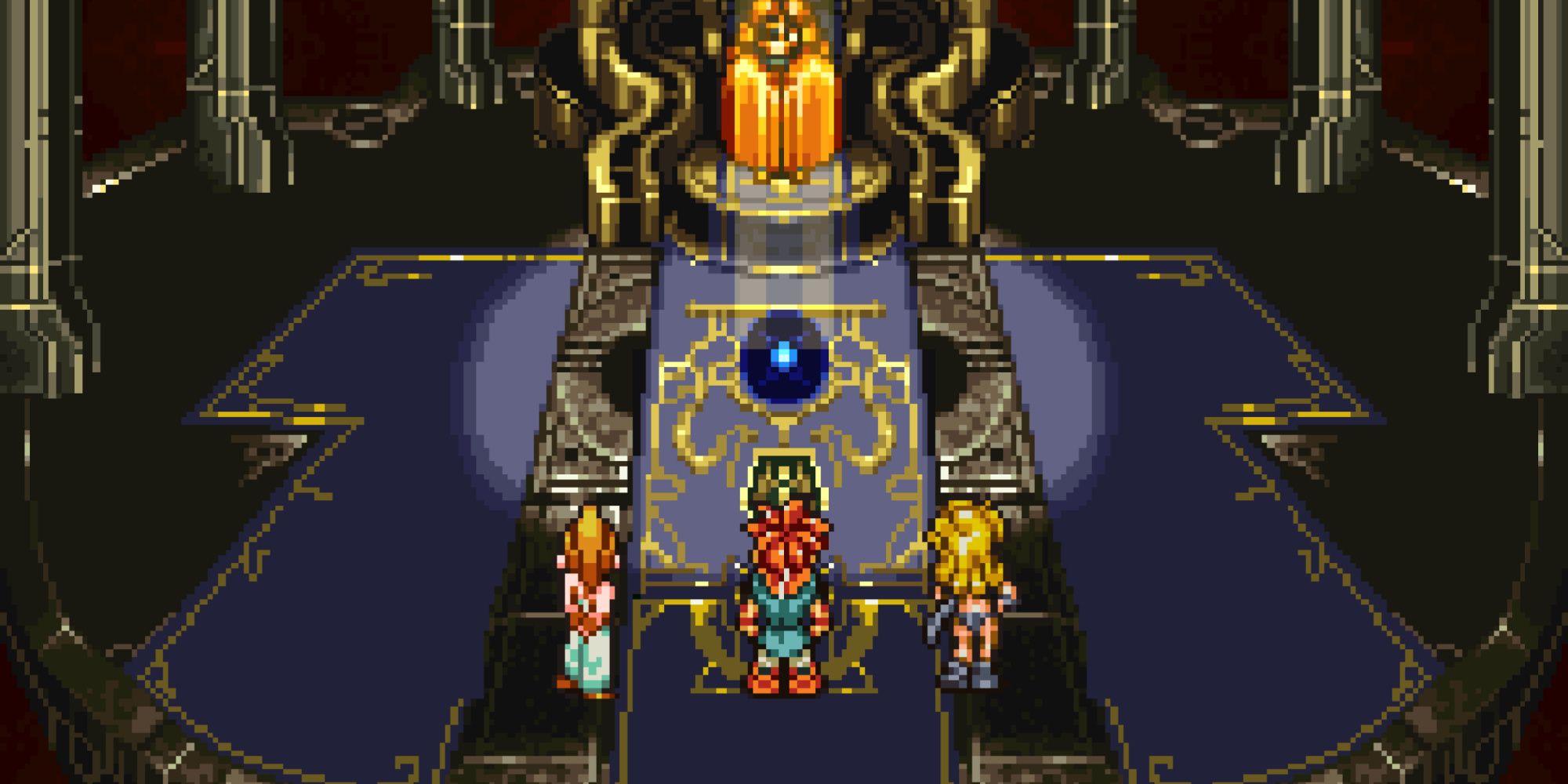 A scene featuring characters talking to Dalton in Chrono Trigger