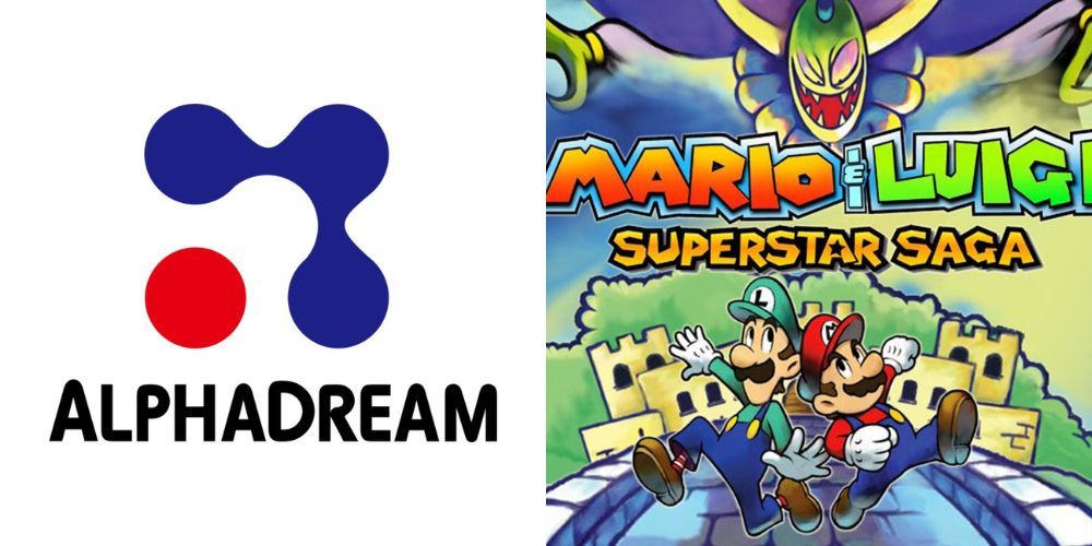 AlphaDream's Logo alongside their hit game, Mario & Luigi: Superstar Saga.
