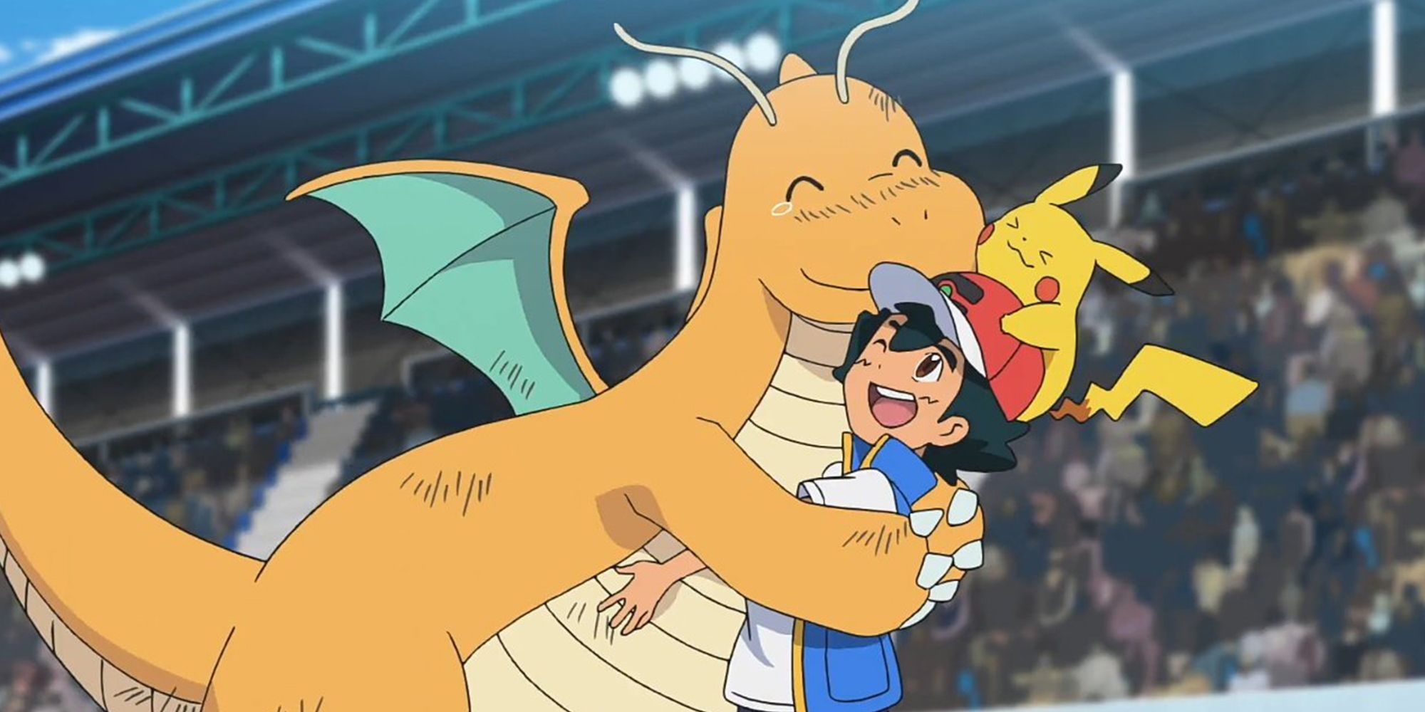 Ash, Pikachu & Dragonite In The Pokemon Anime