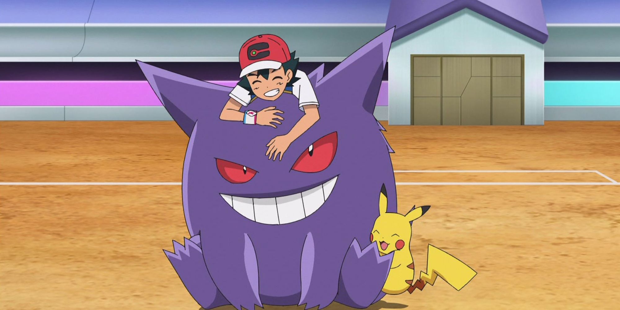 Ash, Pikachu & Gengar In The Pokemon Anime