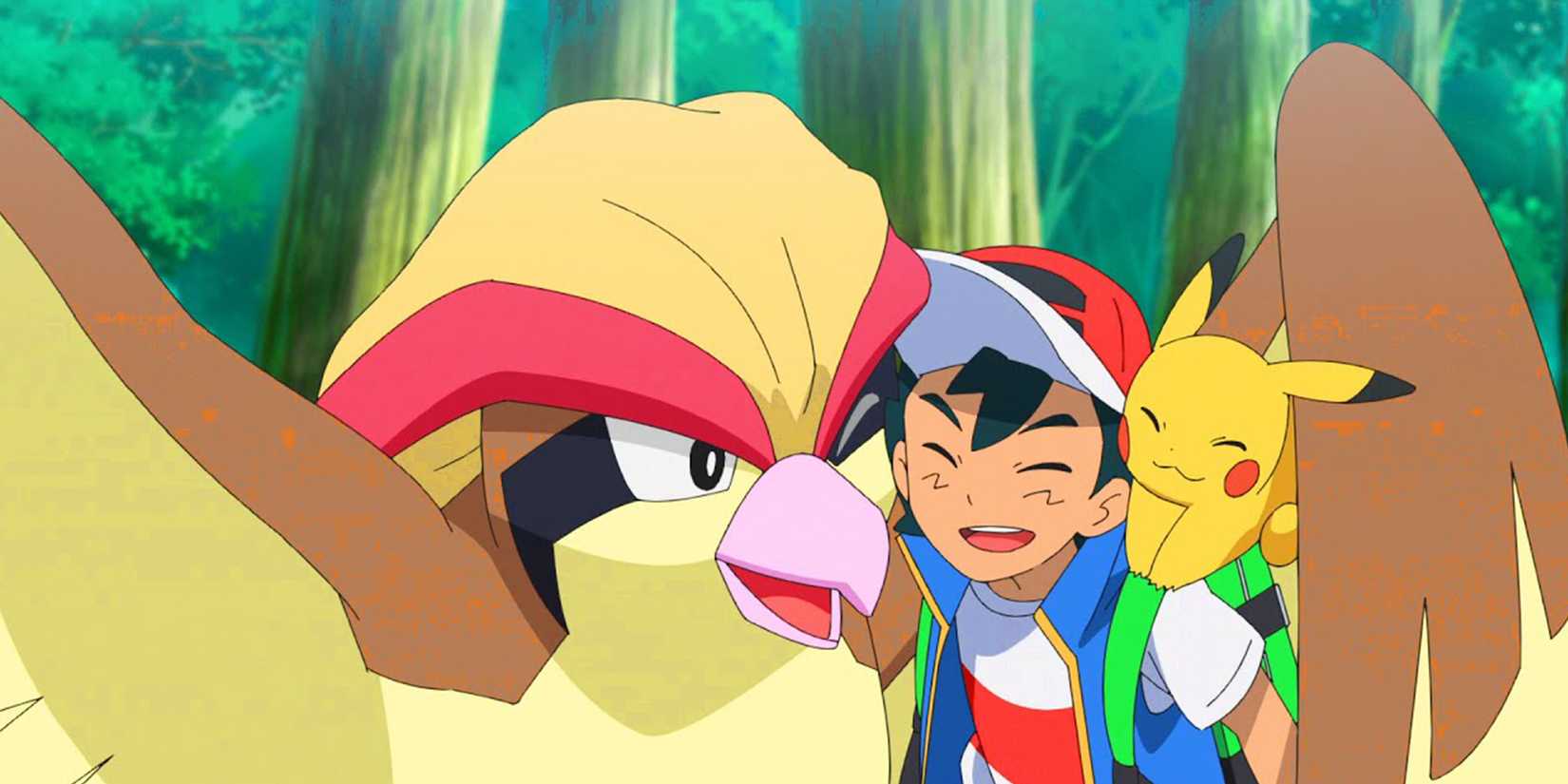 Ash, Pikachu & Pidgeot In The Pokemon Anime