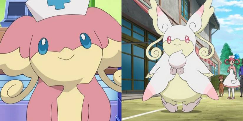 Audino and Mega Audino in the Pokemon Anime.