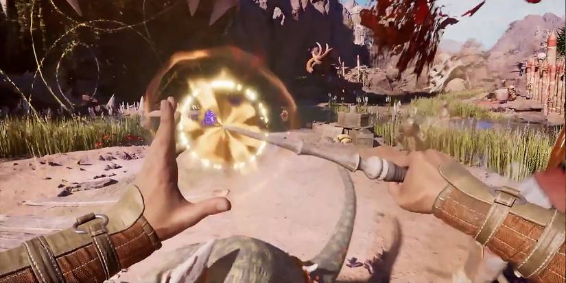 Avowed player charging a spell on their wand