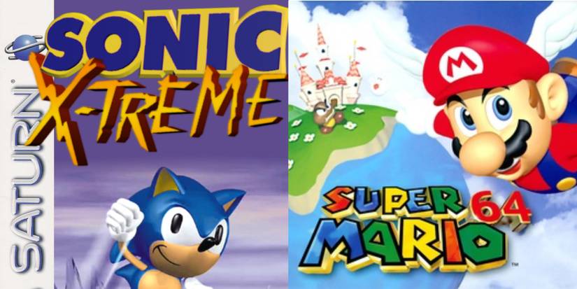 cover art for sonic x-treme and super Mario 64 side by side