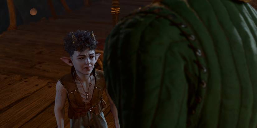 Baldur's Gate 3, Tiefling Child Meli Being Confronted By Human Barth