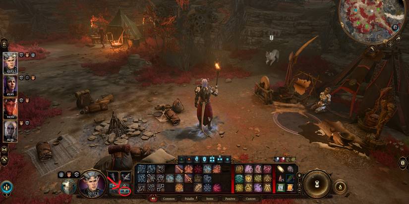 baldur's gate 3 character equipping torch with mouse