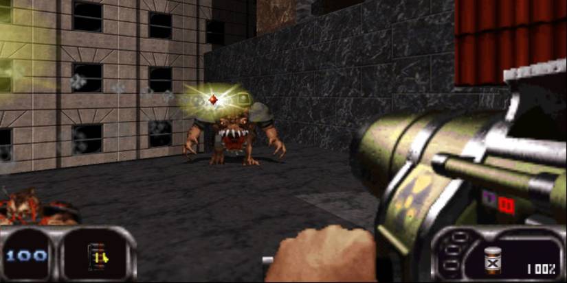 Duke aiming a Heatseeker Launcher in a street with a Mini Overlord nearby