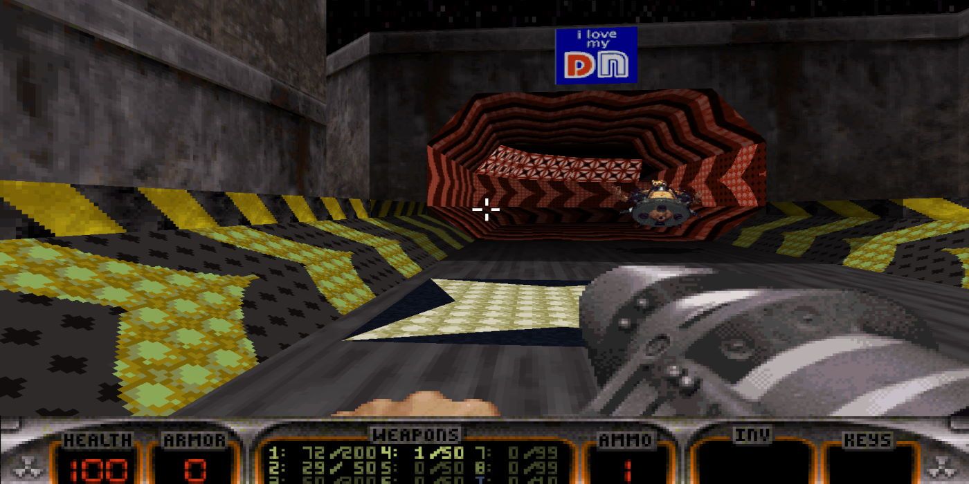 Duke aiming an RPG in a racing tunnel with a Fat Commander nearby