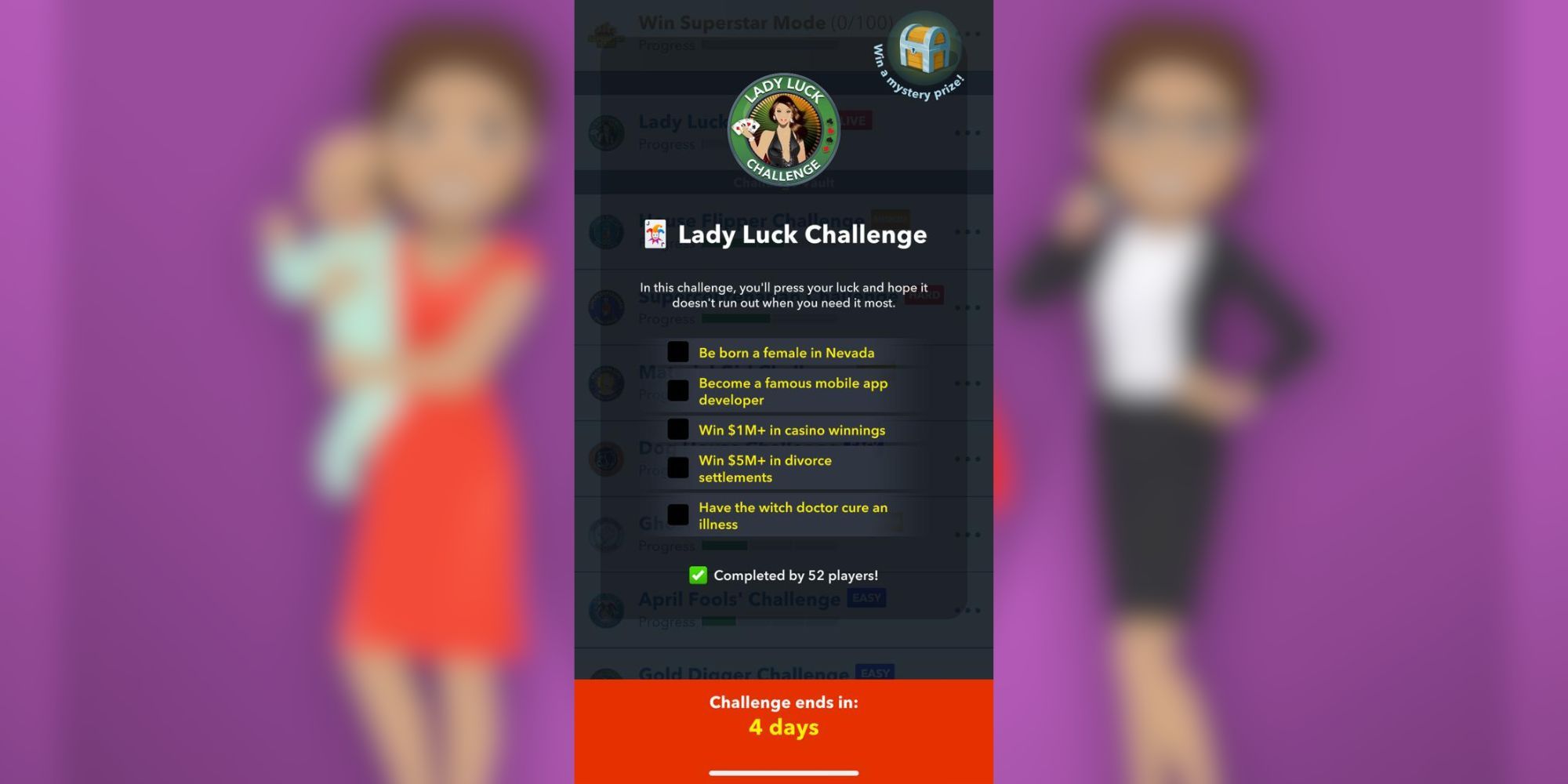bitlife lady luck challenge tasks
