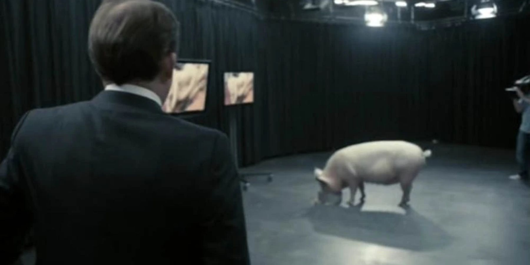 A man staring at a pig in the Black Mirror episode The National Anthem
