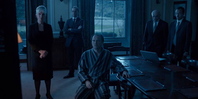 Prime Minister Callow (Rory Kinnear) and a group of people in Black Mirror's The National Anthem episode