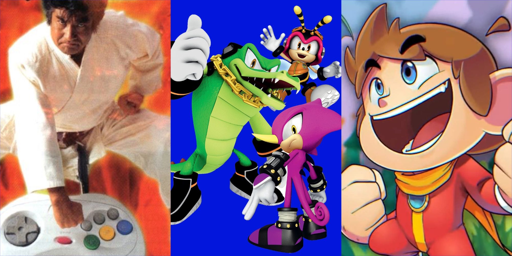 Segata Sanshiro, Team Chaotix and Alex Kidd side by side