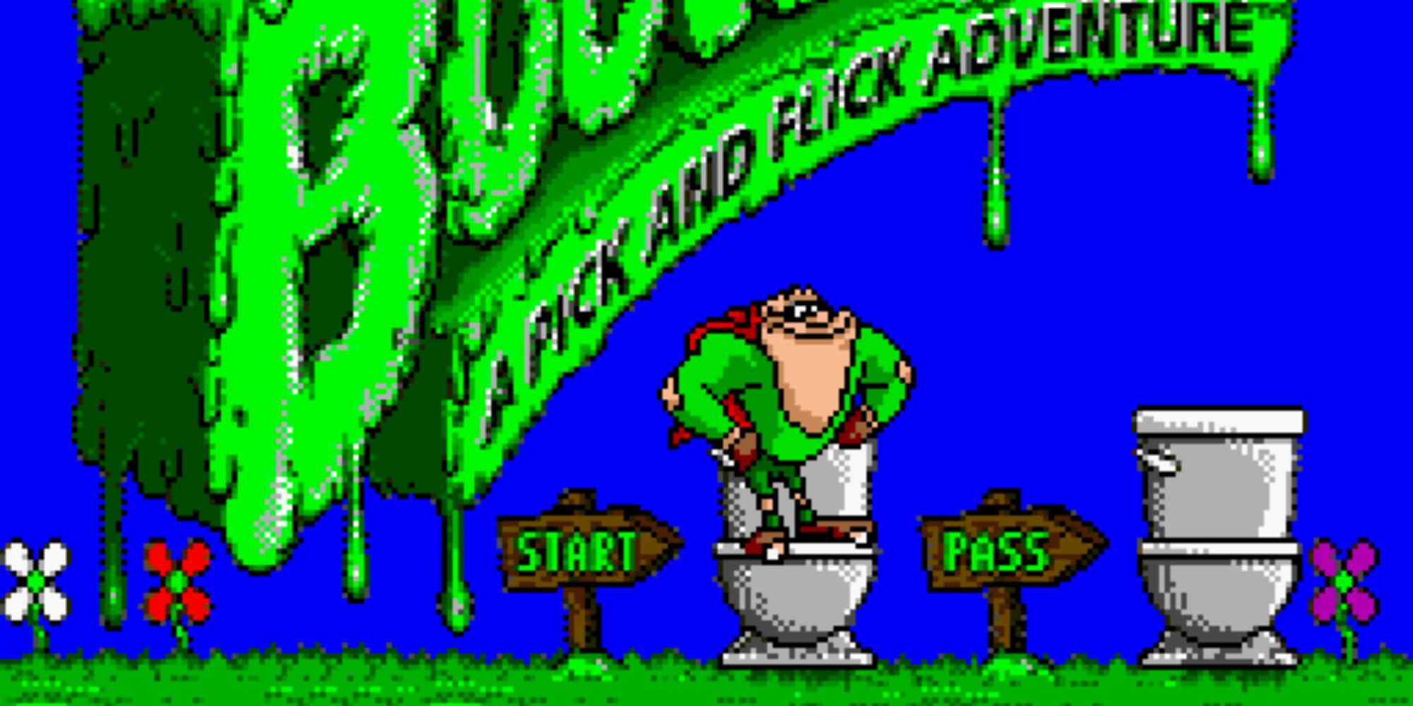 Boogerman on a toilet in the title screen