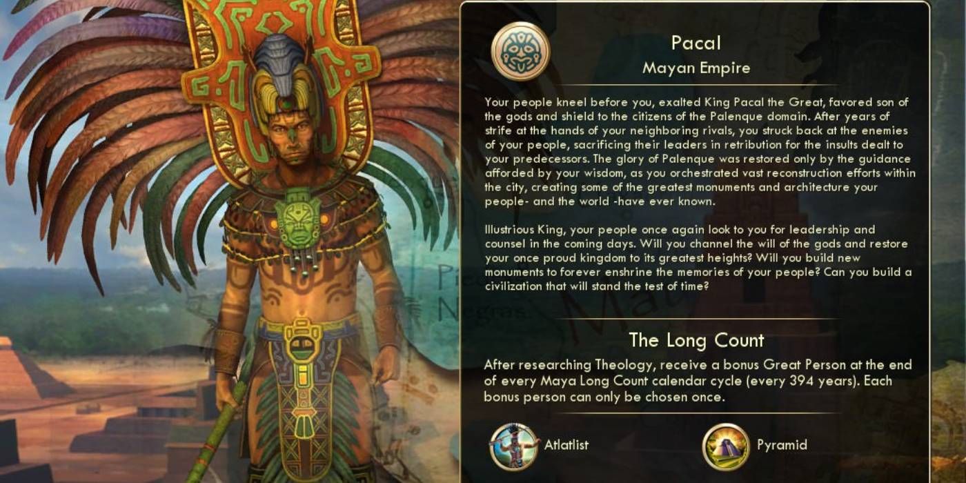 Pacal's pre-game information slide in Civilization 5