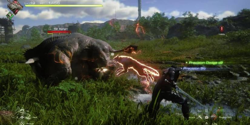 Clive Rosfield and Torgal fighting together in Final Fantasy 16.