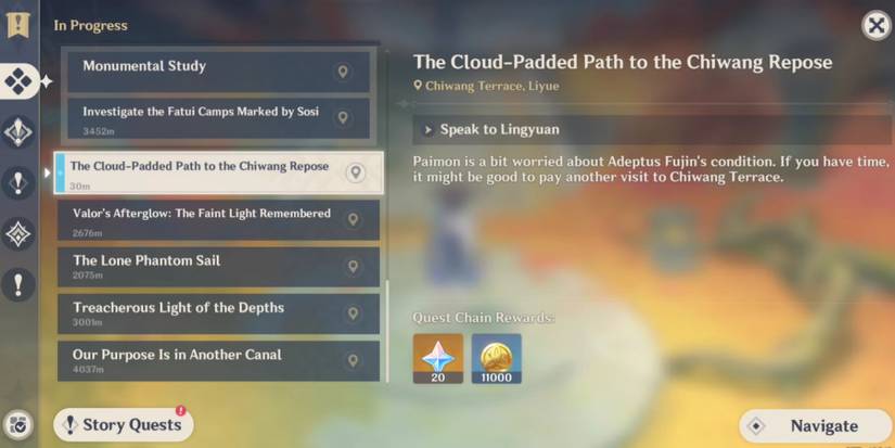 cloud padded path to chiwang repose quest in genshin impact