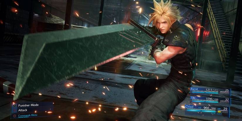 Cloud wielding the Buster Sword in Final Fantasy 7 Remake.