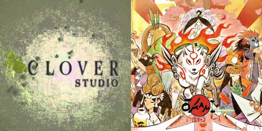 Clover Studio's Logo and their hit game, Okami.