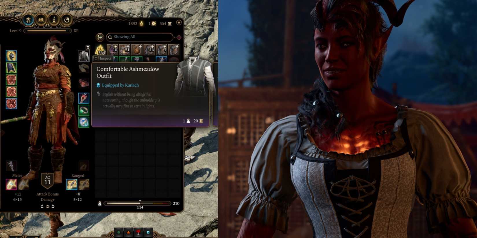 comfortable ashmeadow outfit karlach split image