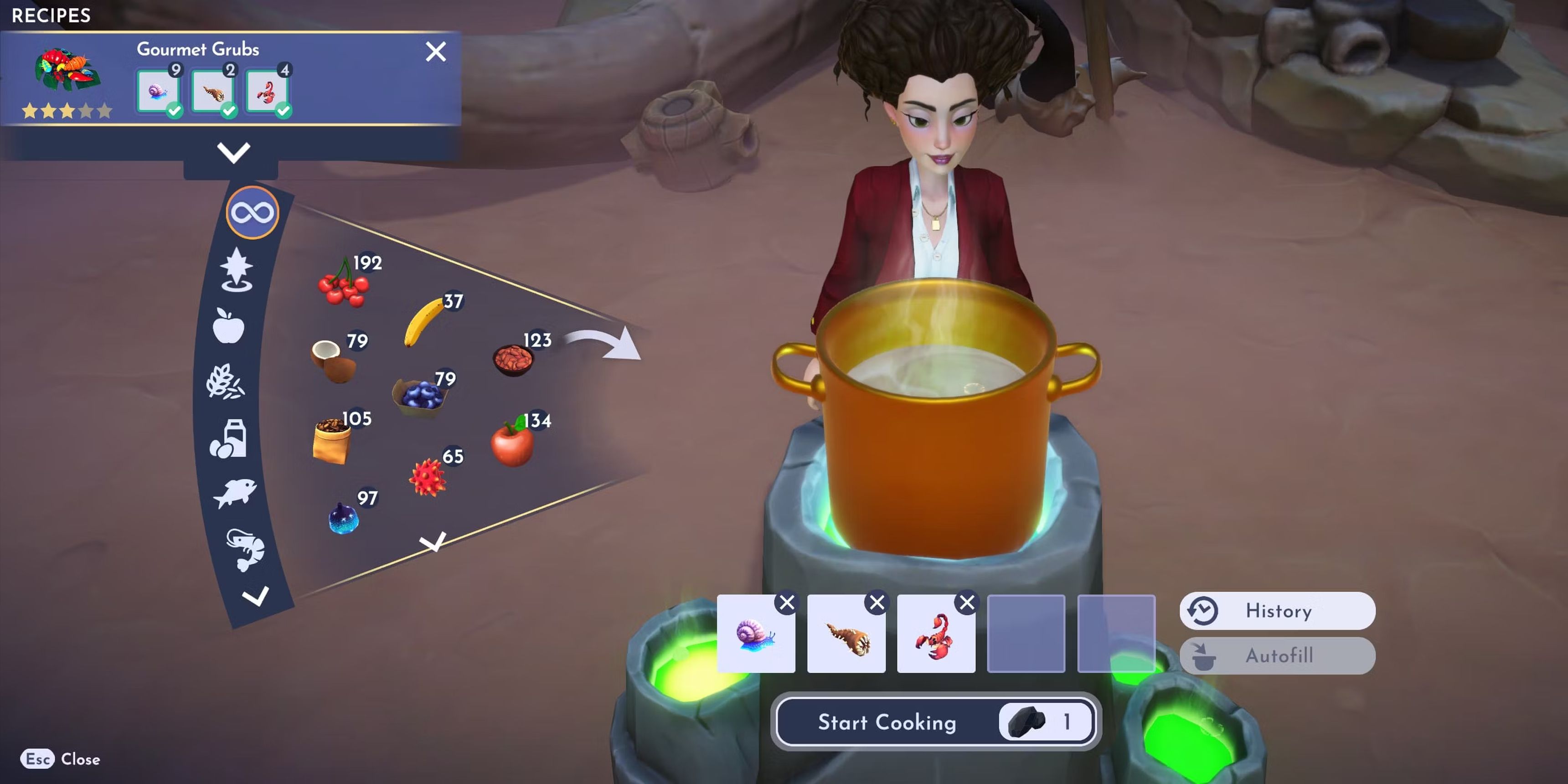 Cooking at the Volcanic Stove in Disney Dreamlight Valley