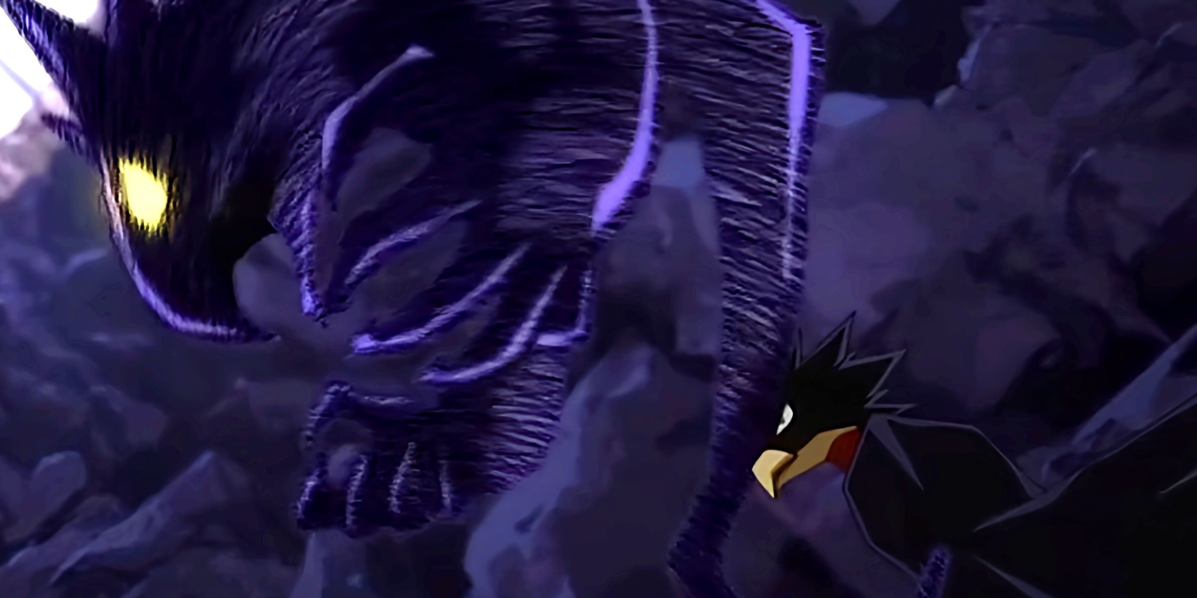 Fumikage using a monstrous version of Dark Shadow in My hero Academia